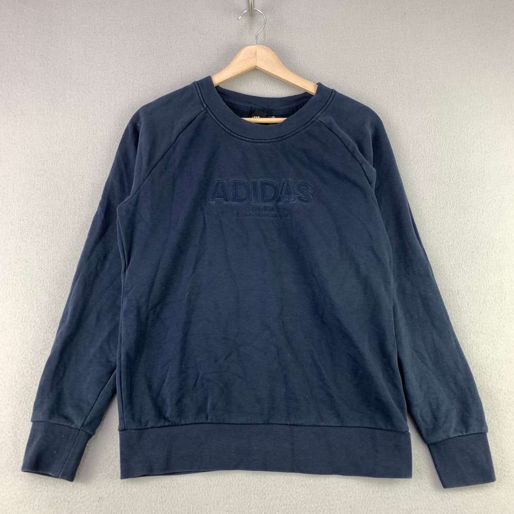 adidas Sweatshirt Mens Womens Blue Logo Embroidered Pullover Crewneck Athletic
